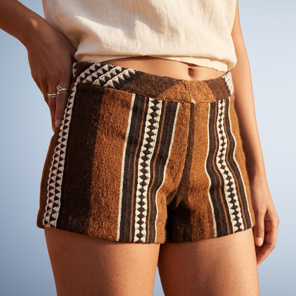 Judith March Brown Black Cream Striped Woven Athletic Shorts